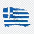 Flag of Greece from brush strokes and Blank map Greece. High quality map of Greece and flag on transparent background.